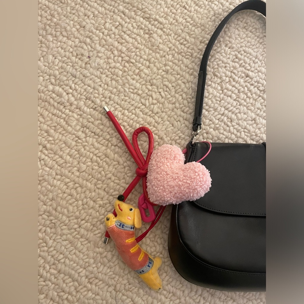 Cute dog purse charm with pink heart